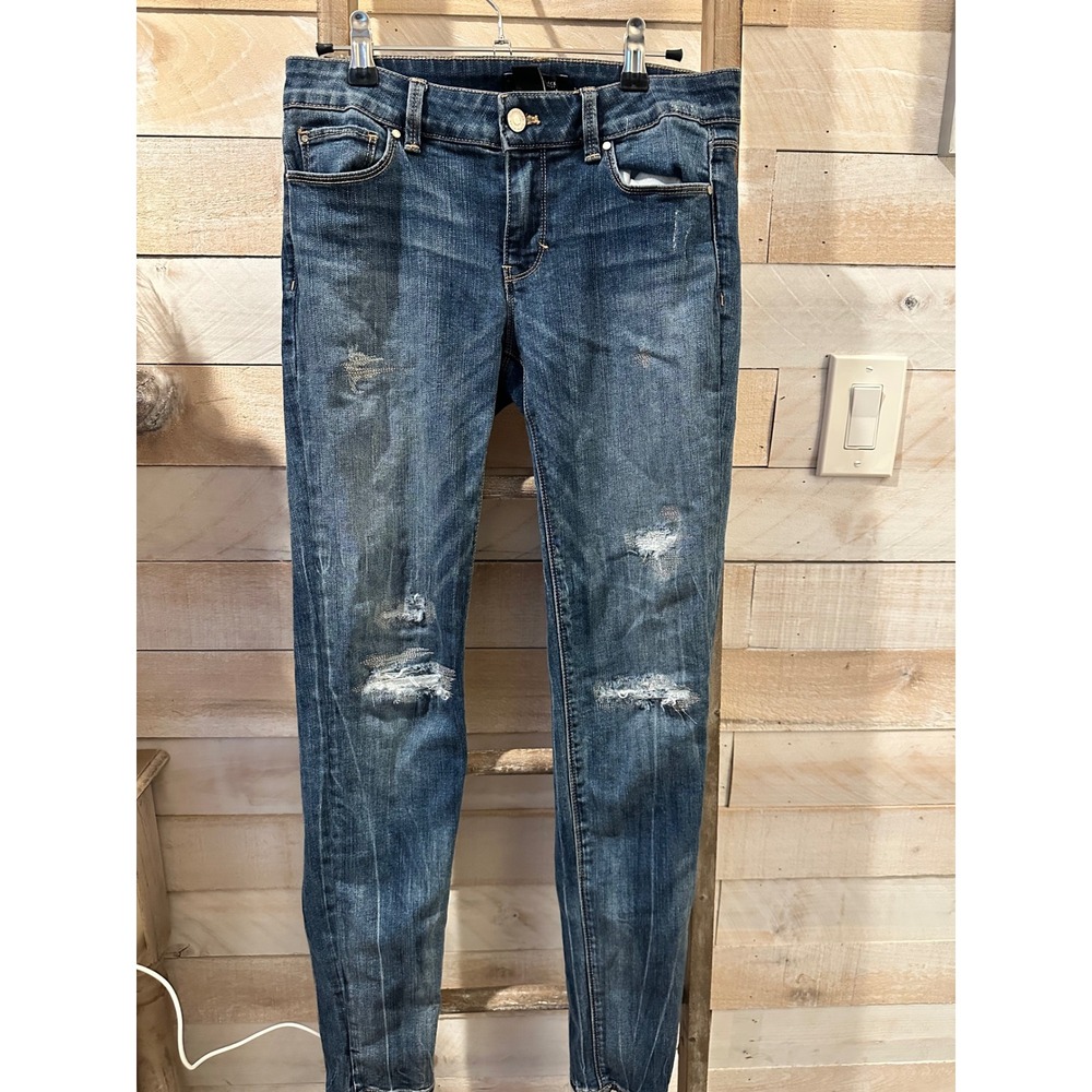 White House Black Market Skinny Leg Distressed Jeans Medium Wash Size 2R